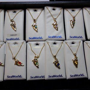 SeaWorld Gold Plated Birthstone Necklace dolphin